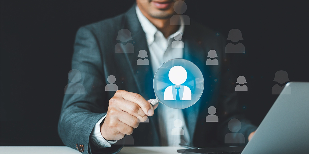 Business professional selecting a virtual profile, symbolising the decision-making process in choosing the right accountant for support.